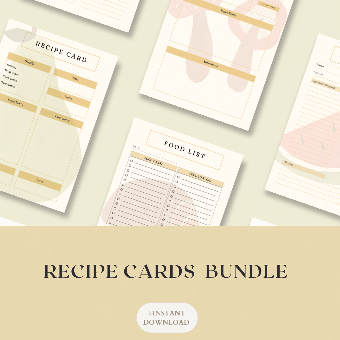 Recipe card bundle: Easy cooking for meals, meal planning, inventory, and grocery organization